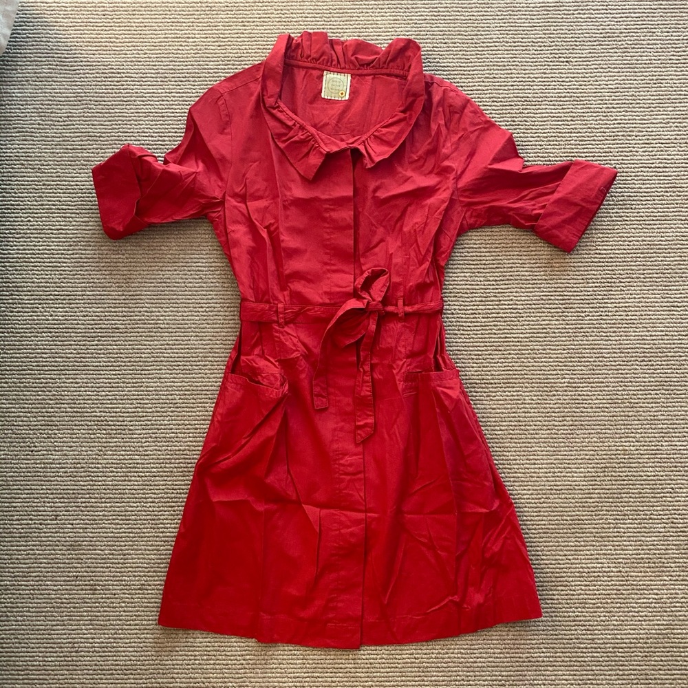 Anthropologie red shirtdress with ruffles